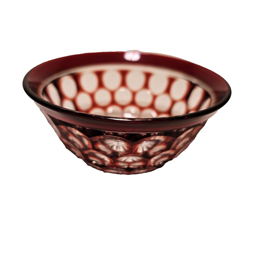 Ruby cut to clear small round crystal bowl